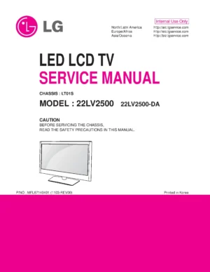 Lg 22lv2500 da service manual cover with photo's of Beko dryers, model code and contents
