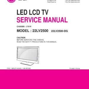 Lg 22lv2500 dg service manual cover with photo's of Beko dryers, model code and contents