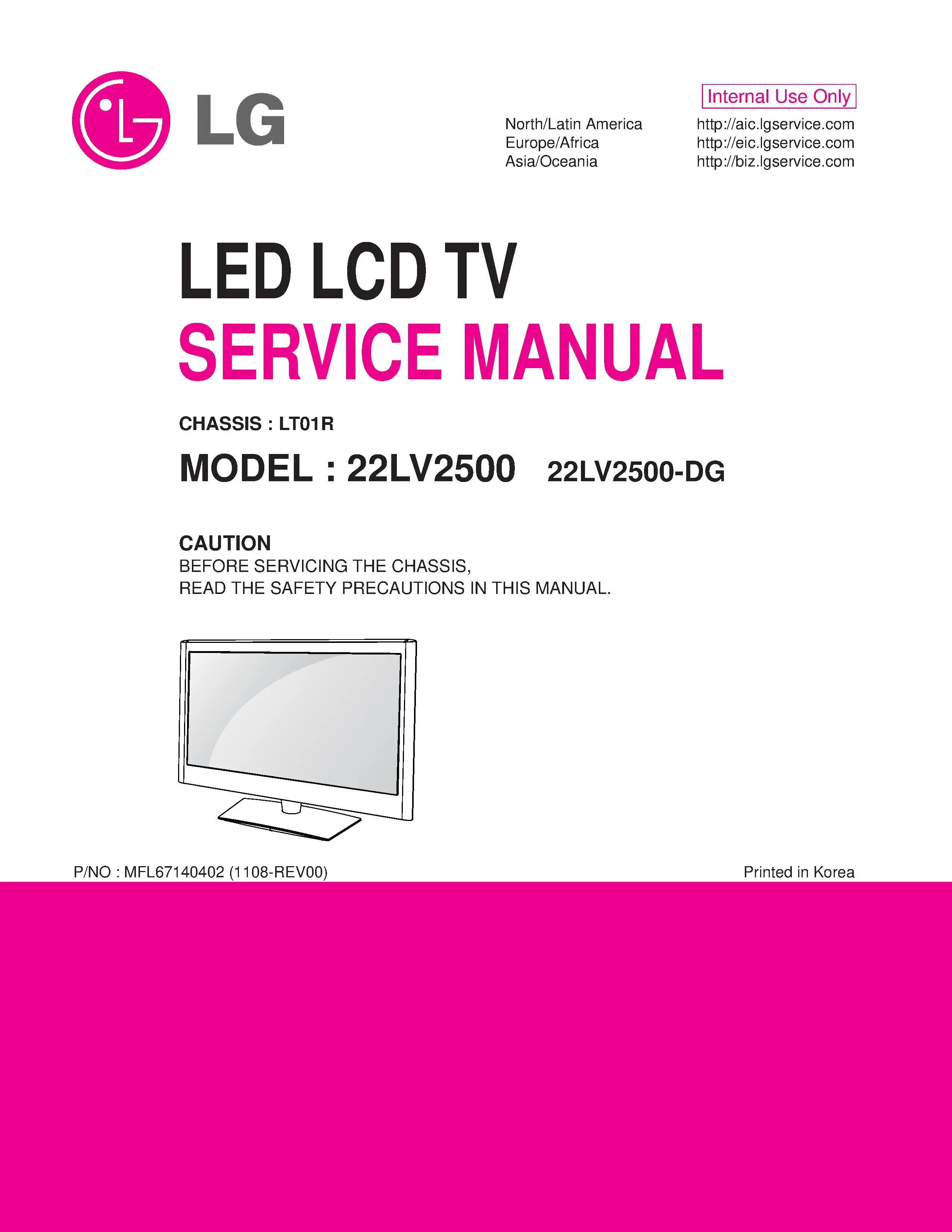 Lg 22lv2500 dg service manual cover with photo's of Beko dryers, model code and contents