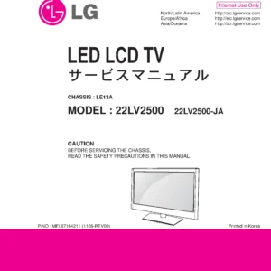 Lg 22lv2500 ja service manual cover with photo's of Beko dryers, model code and contents