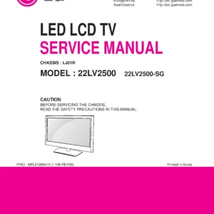 Lg 22lv2500 sg service manual cover with photo's of Beko dryers, model code and contents