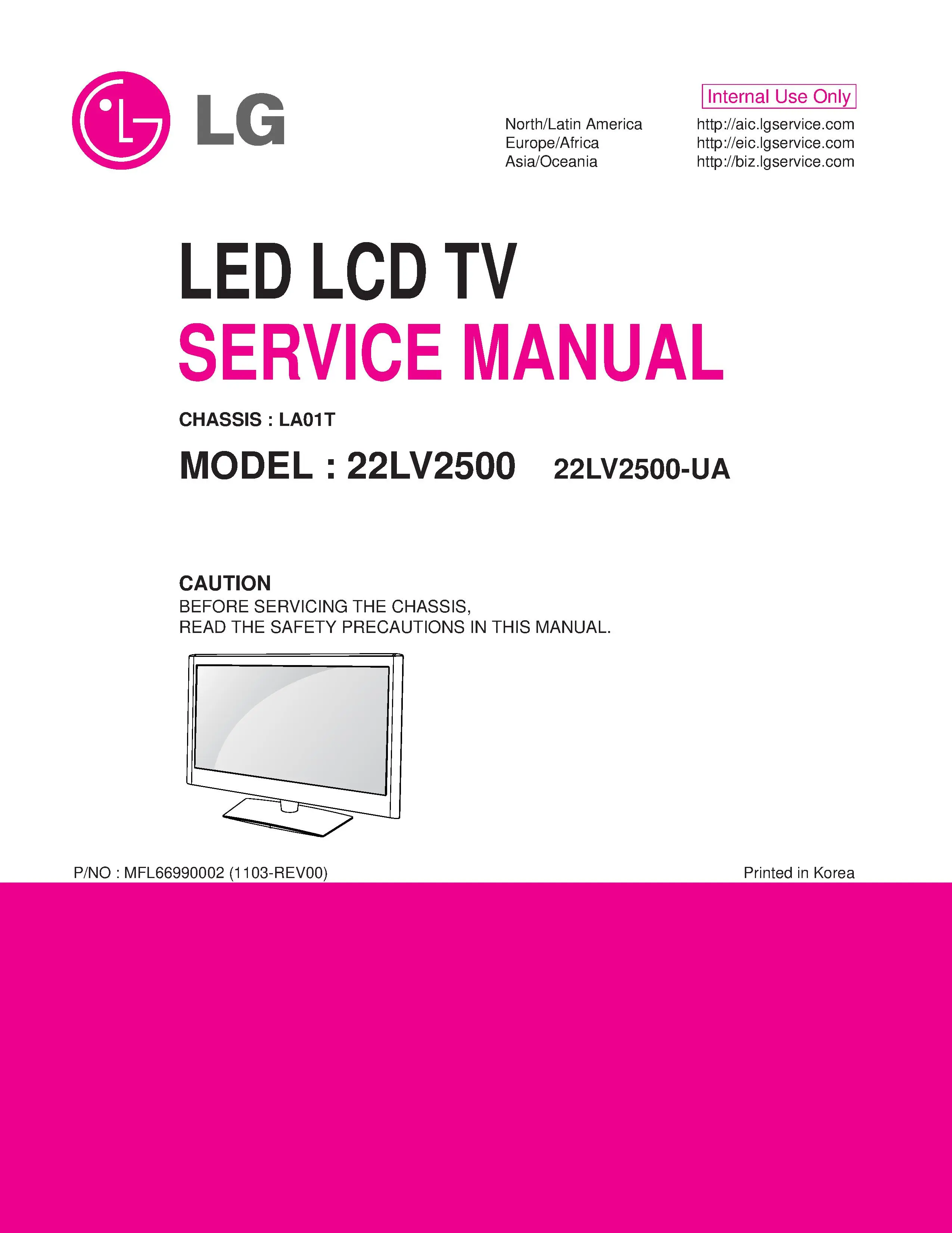 Lg 22lv2500 ua service manual cover with photo's of Beko dryers, model code and contents