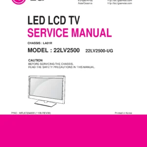 Lg 22lv2500 ug service manual cover with photo's of Beko dryers, model code and contents
