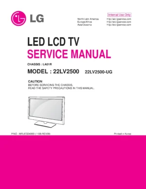 Lg 22lv2500 ug service manual cover with photo's of Beko dryers, model code and contents