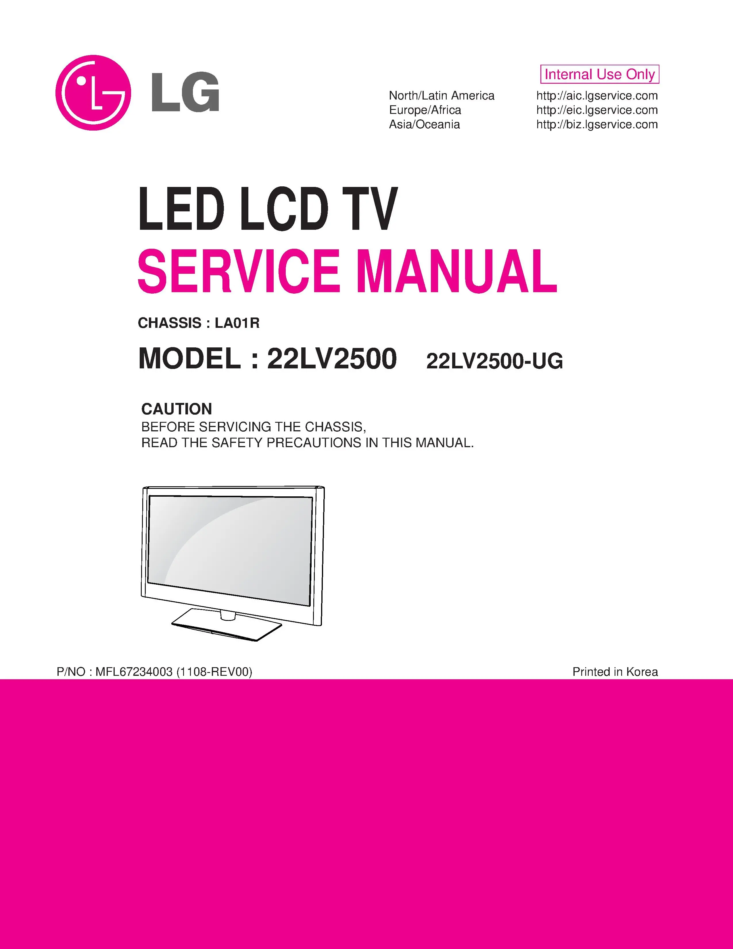 Lg 22lv2500 ug service manual cover with photo's of Beko dryers, model code and contents