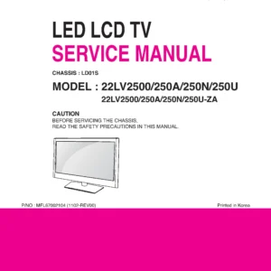Lg 22lv2500 za service manual cover with photo's of Beko dryers, model code and contents