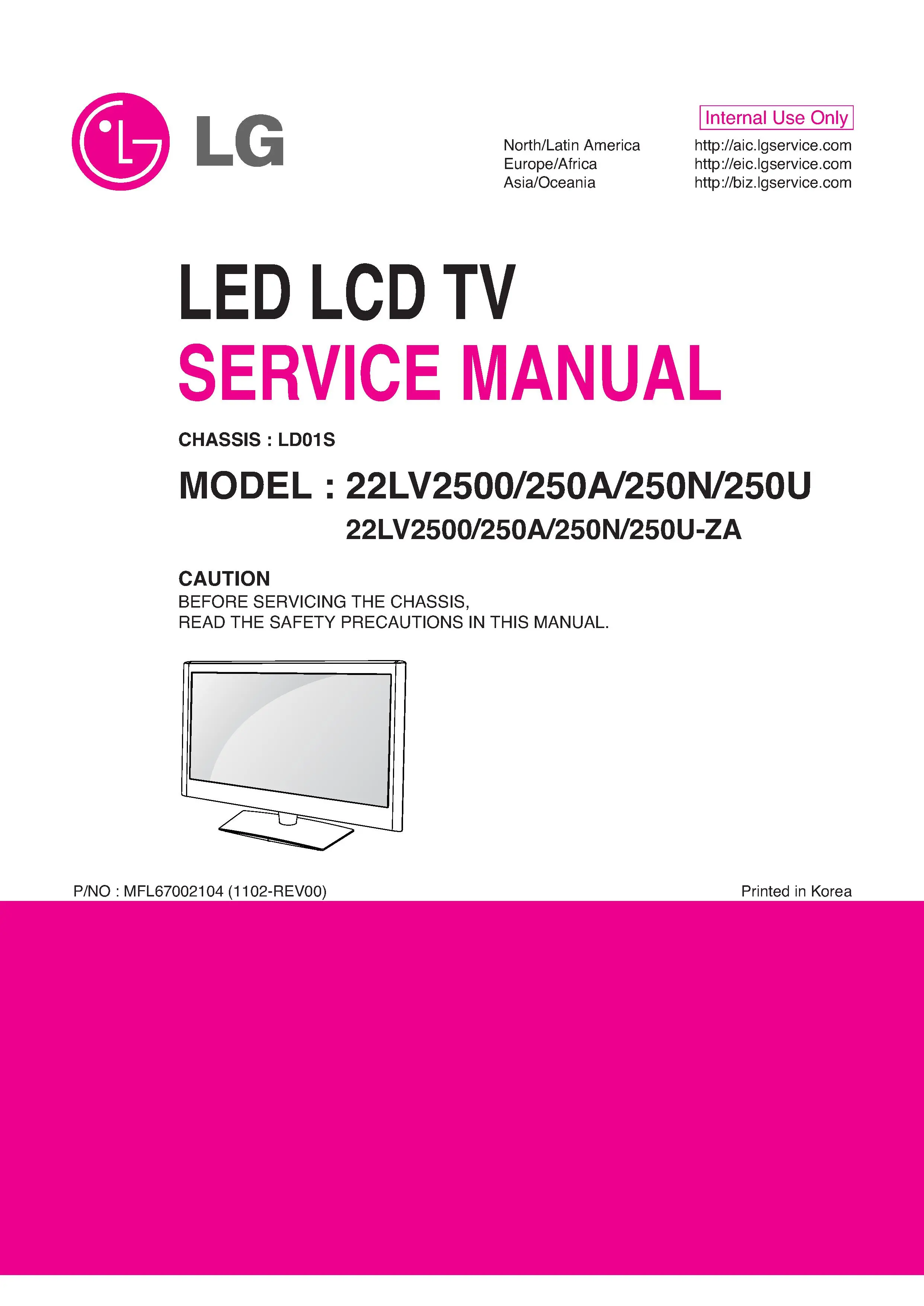 Lg 22lv2500 za service manual cover with photo's of Beko dryers, model code and contents