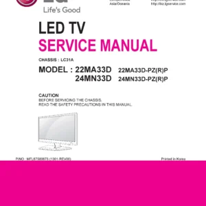 Lg 22ma33d pr service manual cover with photo's of Beko dryers, model code and contents