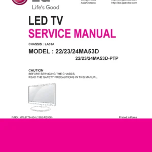 Lg 22ma53d pt service manual cover with photo's of Beko dryers, model code and contents