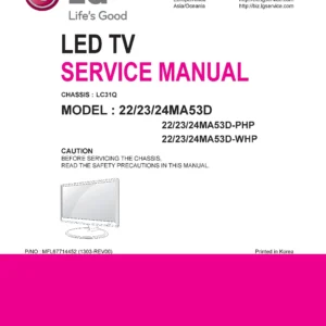 Lg 22ma53d wh service manual cover with photo's of Beko dryers, model code and contents
