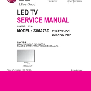 Lg 23ma73d pz service manual cover with photo's of Beko dryers, model code and contents