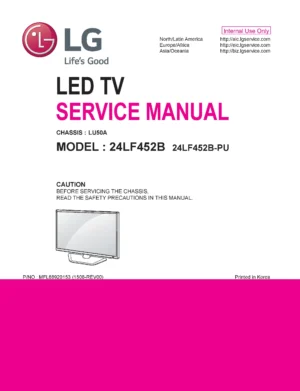 Lg 24lf452b service manual cover with photo's of Beko dryers, model code and contents