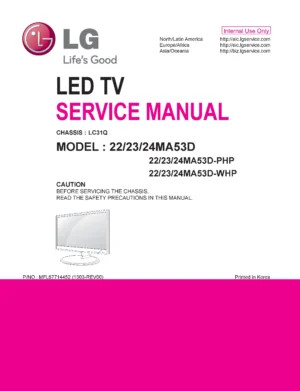 Lg 24ma53d ph service manual cover with photo's of Beko dryers, model code and contents