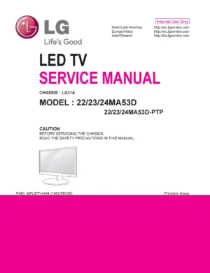 Lg 24ma53d pt service manual cover with photo's of Beko dryers, model code and contents