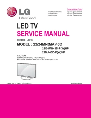 Lg 24mn43d ph service manual cover with photo's of Beko dryers, model code and contents