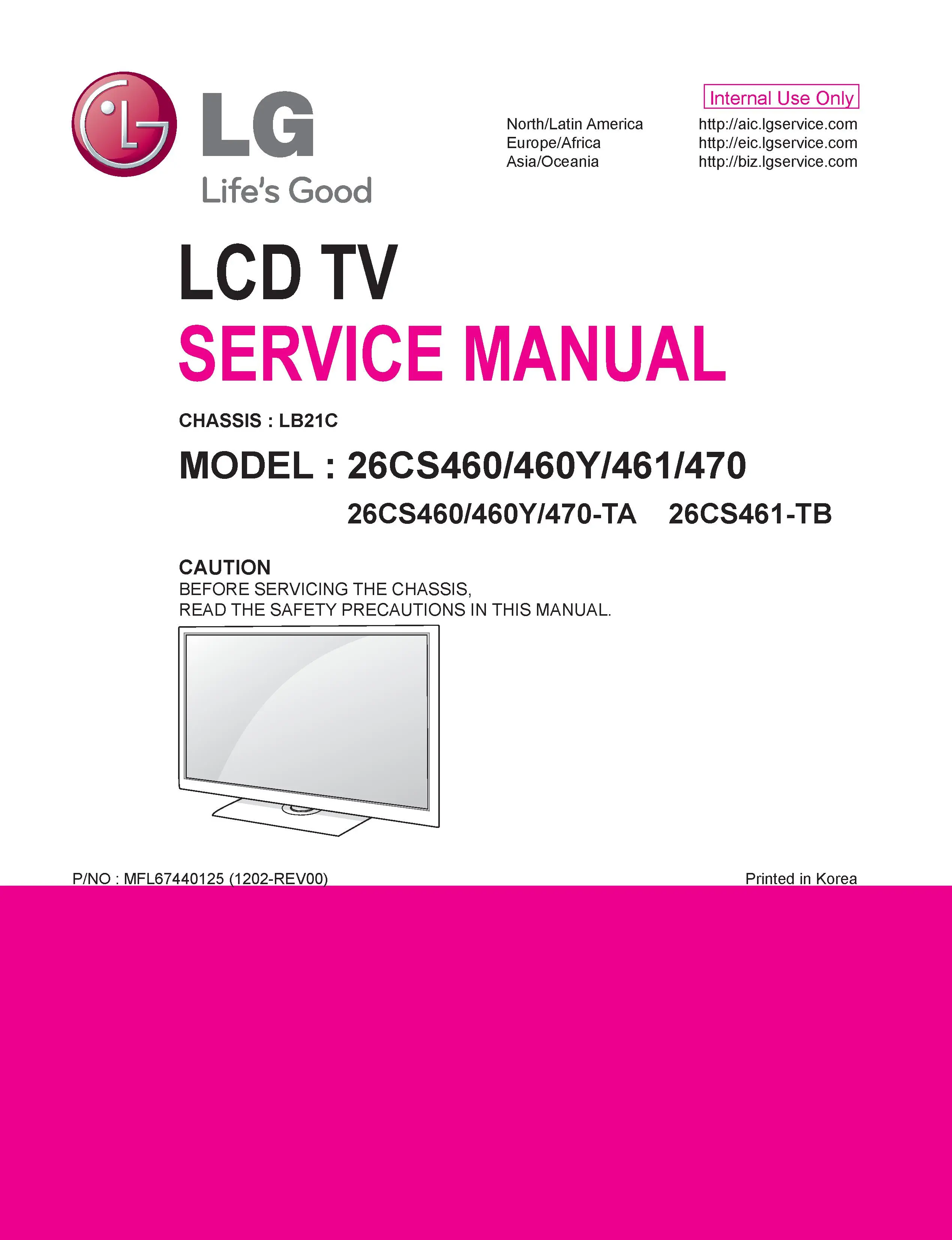 Lg 26cs460 ta service manual cover with photo's of Beko dryers, model code and contents
