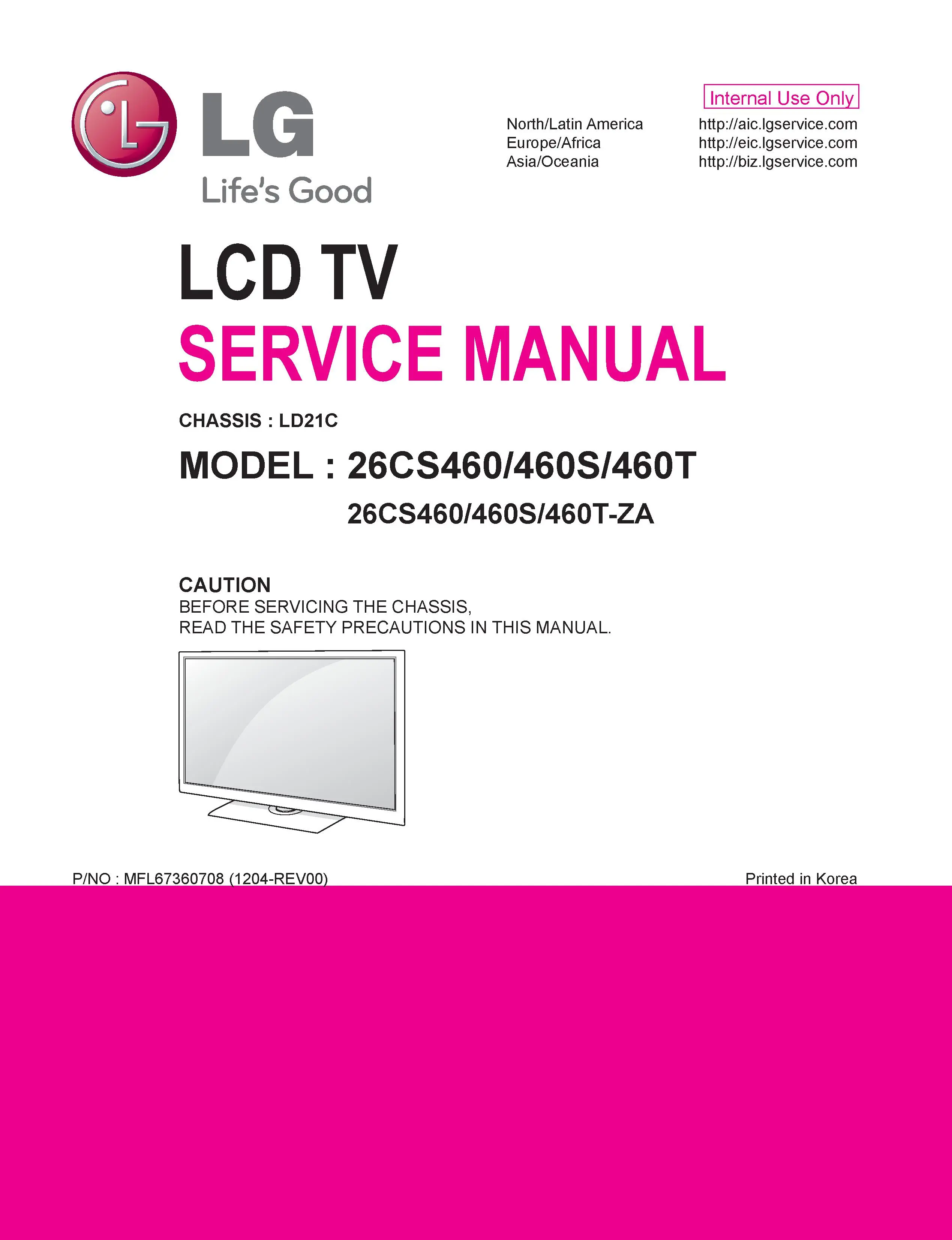 Lg 26cs460 za service manual cover with photo's of Beko dryers, model code and contents