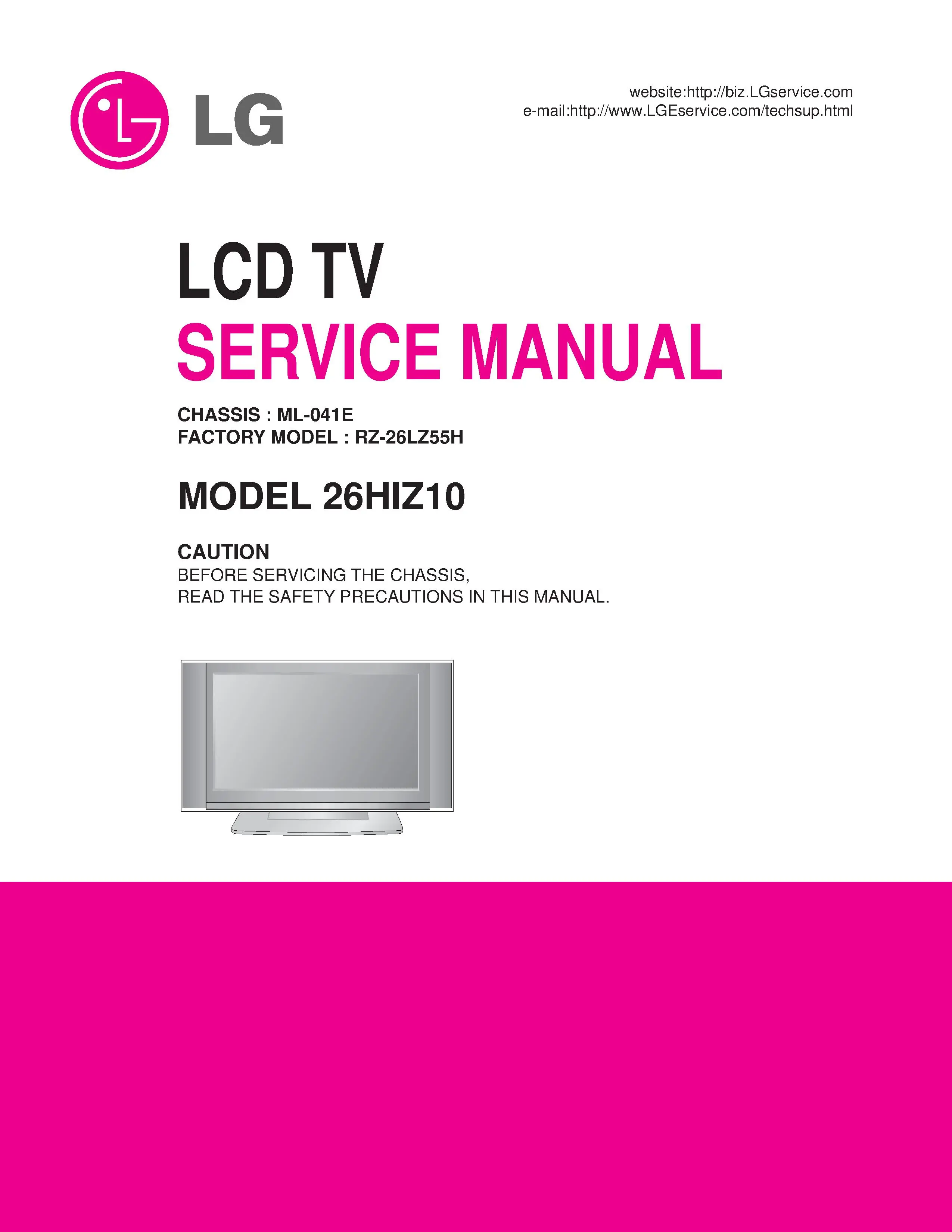 Lg 26hiz10 service manual cover with photo's of Beko dryers, model code and contents