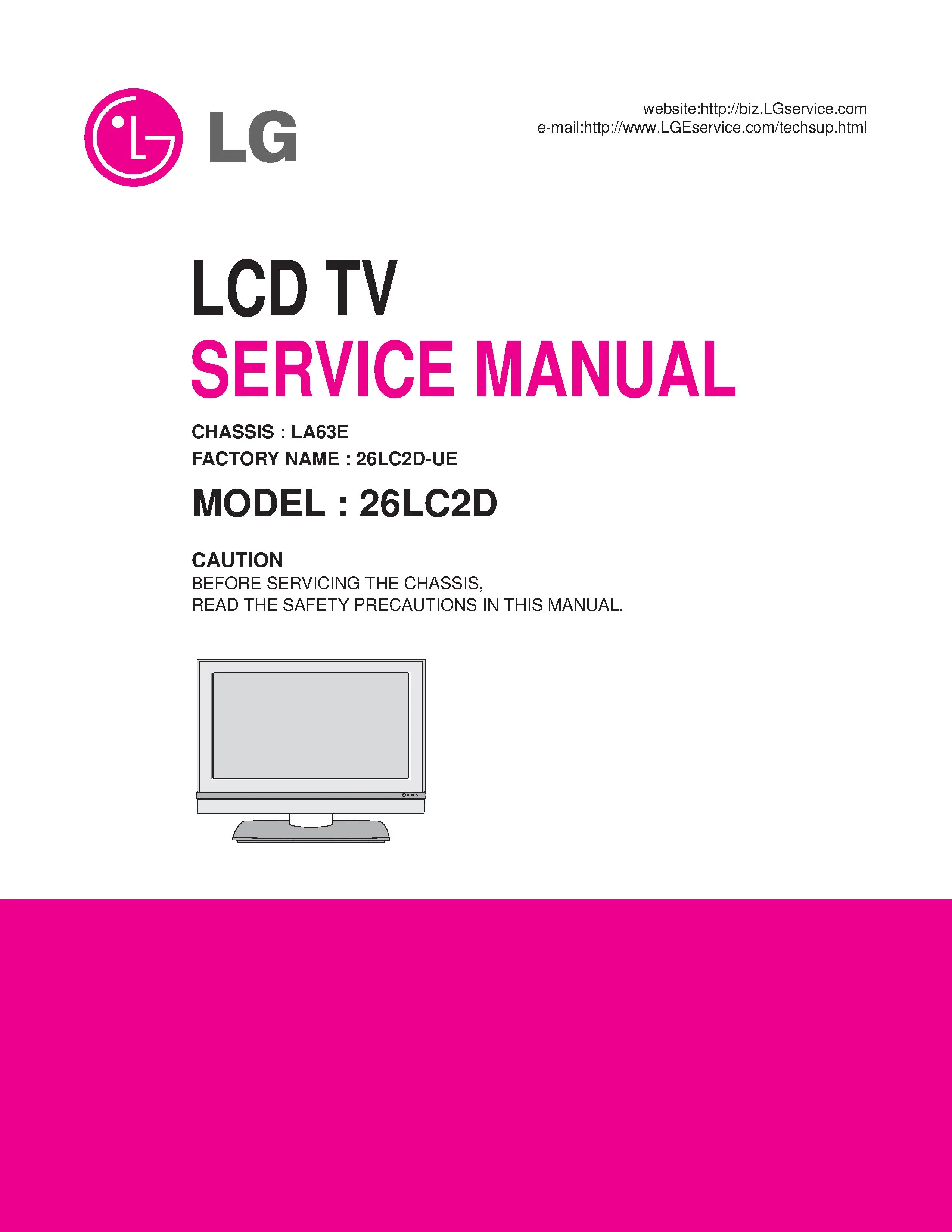 Lg 26lc2d service manual cover with photo's of Beko dryers, model code and contents
