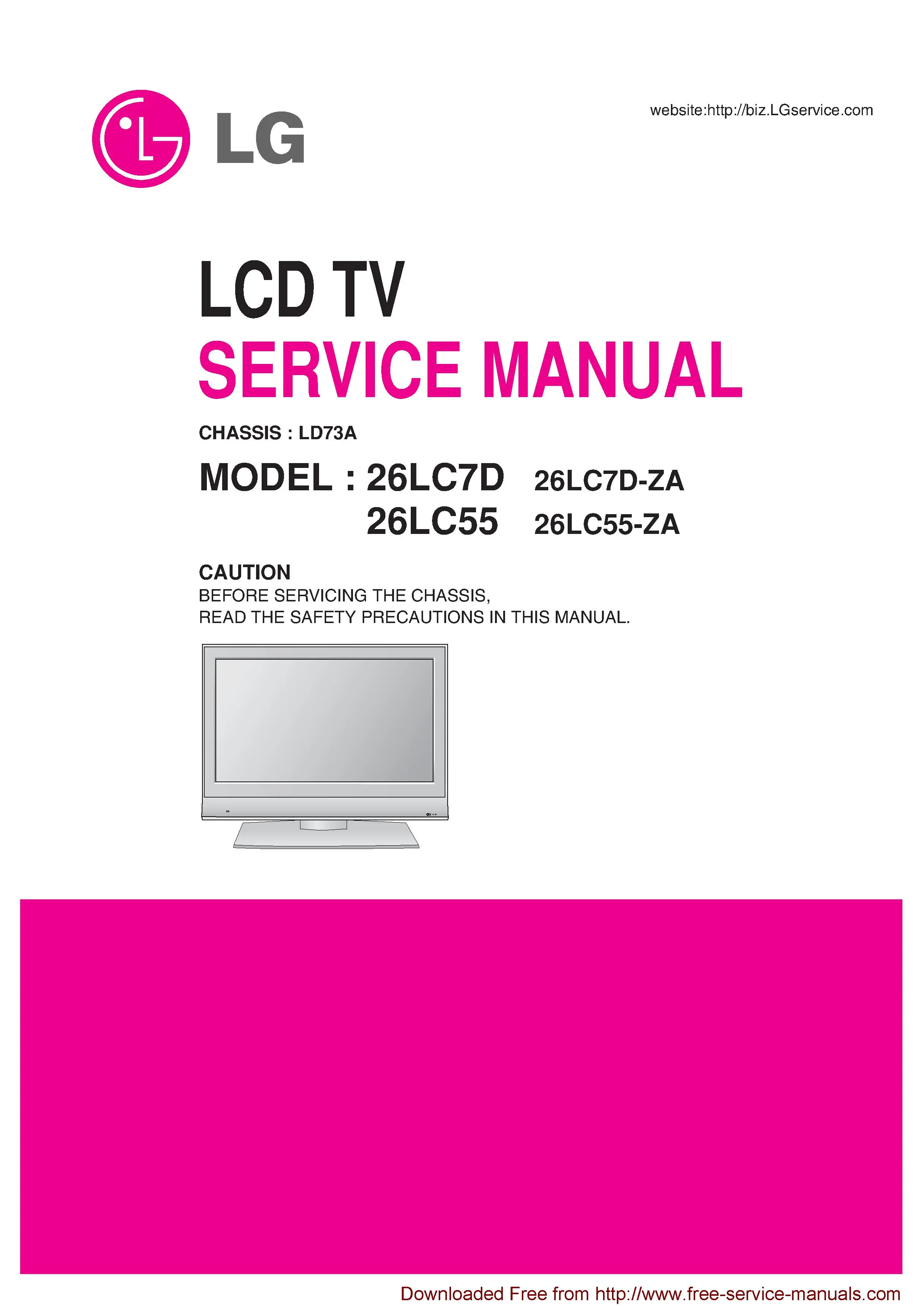 Lg 26lc55 26lc7d service manual cover with photo's of Beko dryers, model code and contents