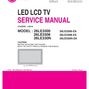 Lg 26le3300 26le3308 26le330n service manual cover with photo's of Beko dryers, model code and contents