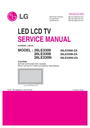 Lg 26le3300 26le3308 26le330n service manual cover with photo's of Beko dryers, model code and contents