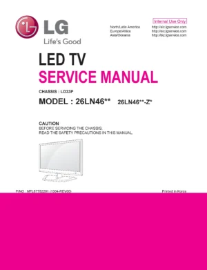 Lg 26ln4607 service manual cover with photo's of Beko dryers, model code and contents