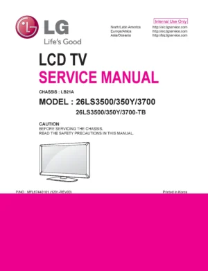Lg 26ls3500 tb service manual cover with photo's of Beko dryers, model code and contents
