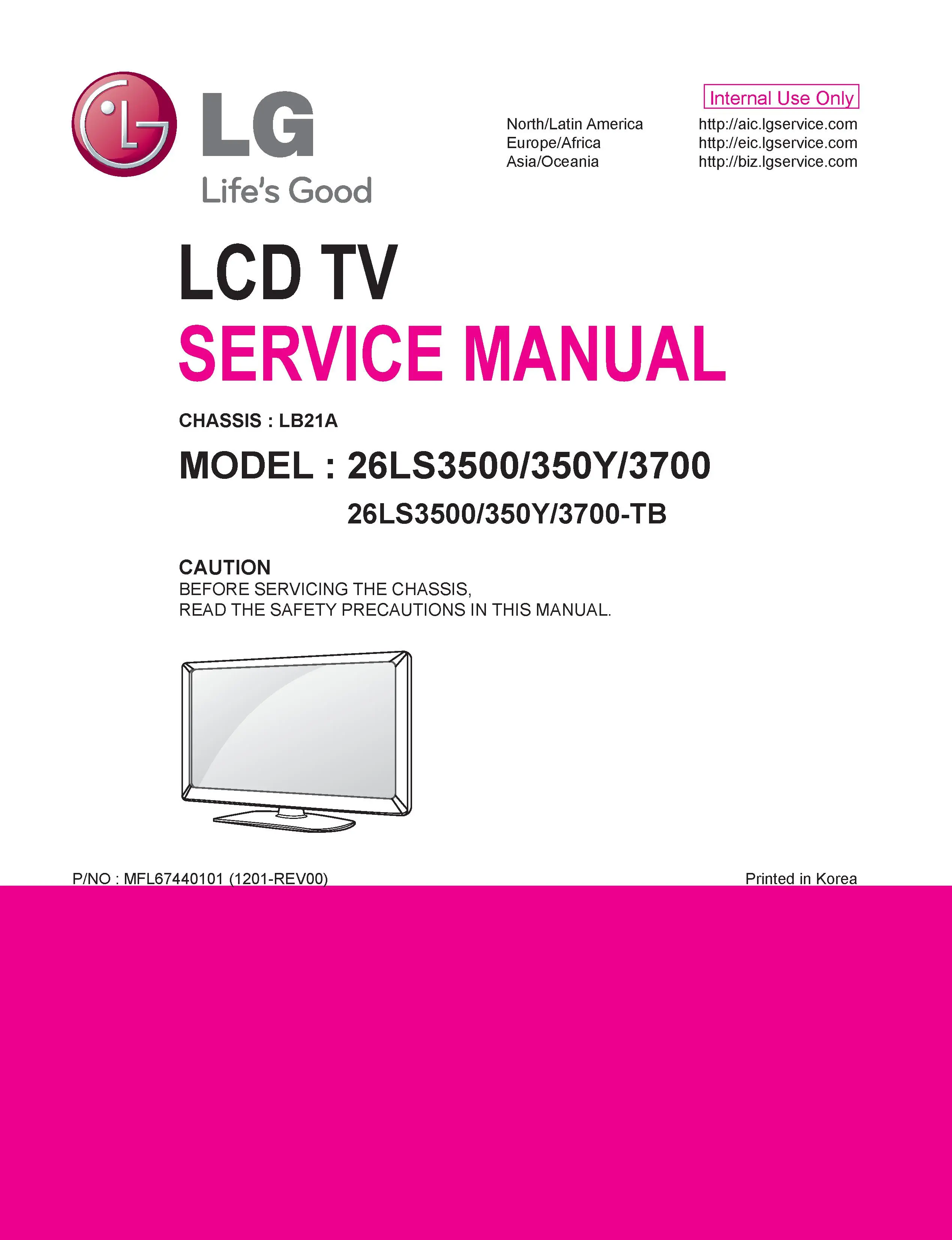 Lg 26ls3500 tb service manual cover with photo's of Beko dryers, model code and contents
