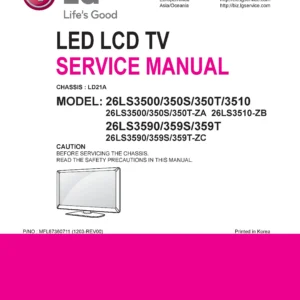 Lg 26ls3590 service manual cover with photo's of Beko dryers, model code and contents