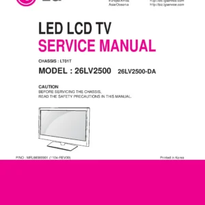 Lg 26lv2500 da service manual cover with photo's of Beko dryers, model code and contents