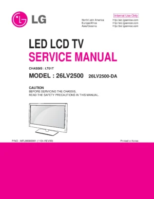 Lg 26lv2500 da service manual cover with photo's of Beko dryers, model code and contents