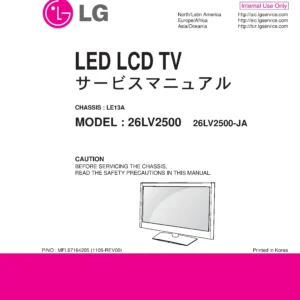 Lg 26lv2500 ja service manual cover with photo's of Beko dryers, model code and contents