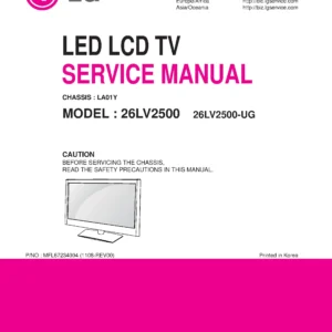 Lg 26lv2500 ug service manual cover with photo's of Beko dryers, model code and contents