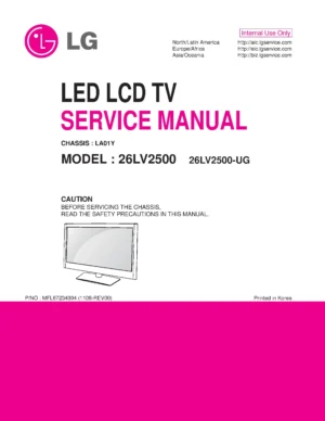 Lg 26lv2500 ug service manual cover with photo's of Beko dryers, model code and contents