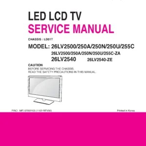 Lg 26lv2500 za service manual cover with photo's of Beko dryers, model code and contents