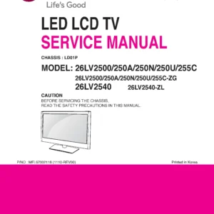 Lg 26lv2500 zg service manual cover with photo's of Beko dryers, model code and contents