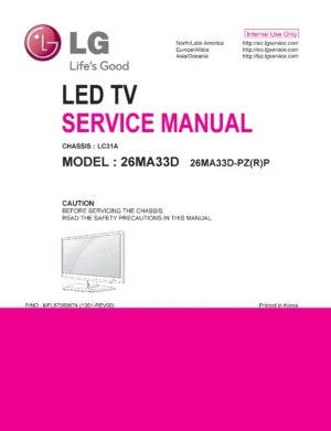 Lg 26ma33d pr service manual cover with photo's of Beko dryers, model code and contents