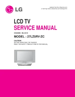 Lg 27lz5rv zv service manual cover with photo's of Beko dryers, model code and contents