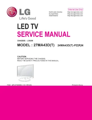 Lg 27ma43d pr service manual cover with photo's of Beko dryers, model code and contents