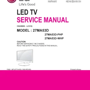 Lg 27ma53d ph service manual cover with photo's of Beko dryers, model code and contents