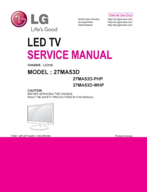 Lg 27ma53d ph service manual cover with photo's of Beko dryers, model code and contents