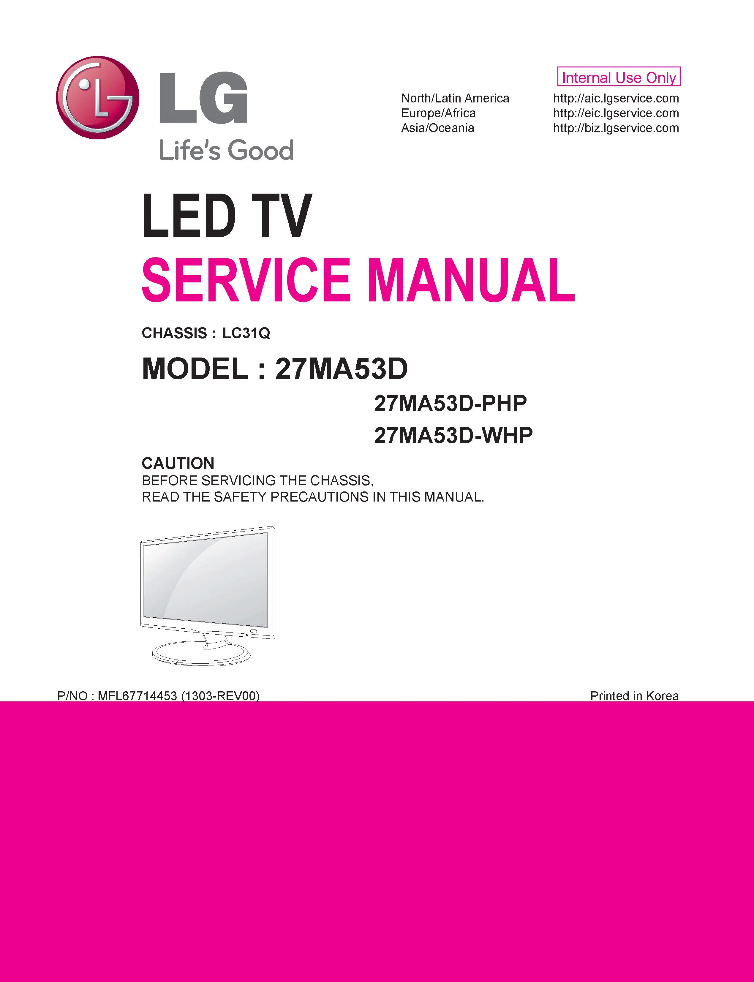 Lg 27ma53d ph service manual cover with photo's of Beko dryers, model code and contents