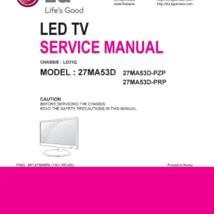 Lg 27ma53d pz service manual cover with photo's of Beko dryers, model code and contents