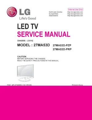 Lg 27ma53d pz service manual cover with photo's of Beko dryers, model code and contents