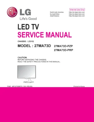 Lg 27ma73d pz service manual cover with photo's of Beko dryers, model code and contents