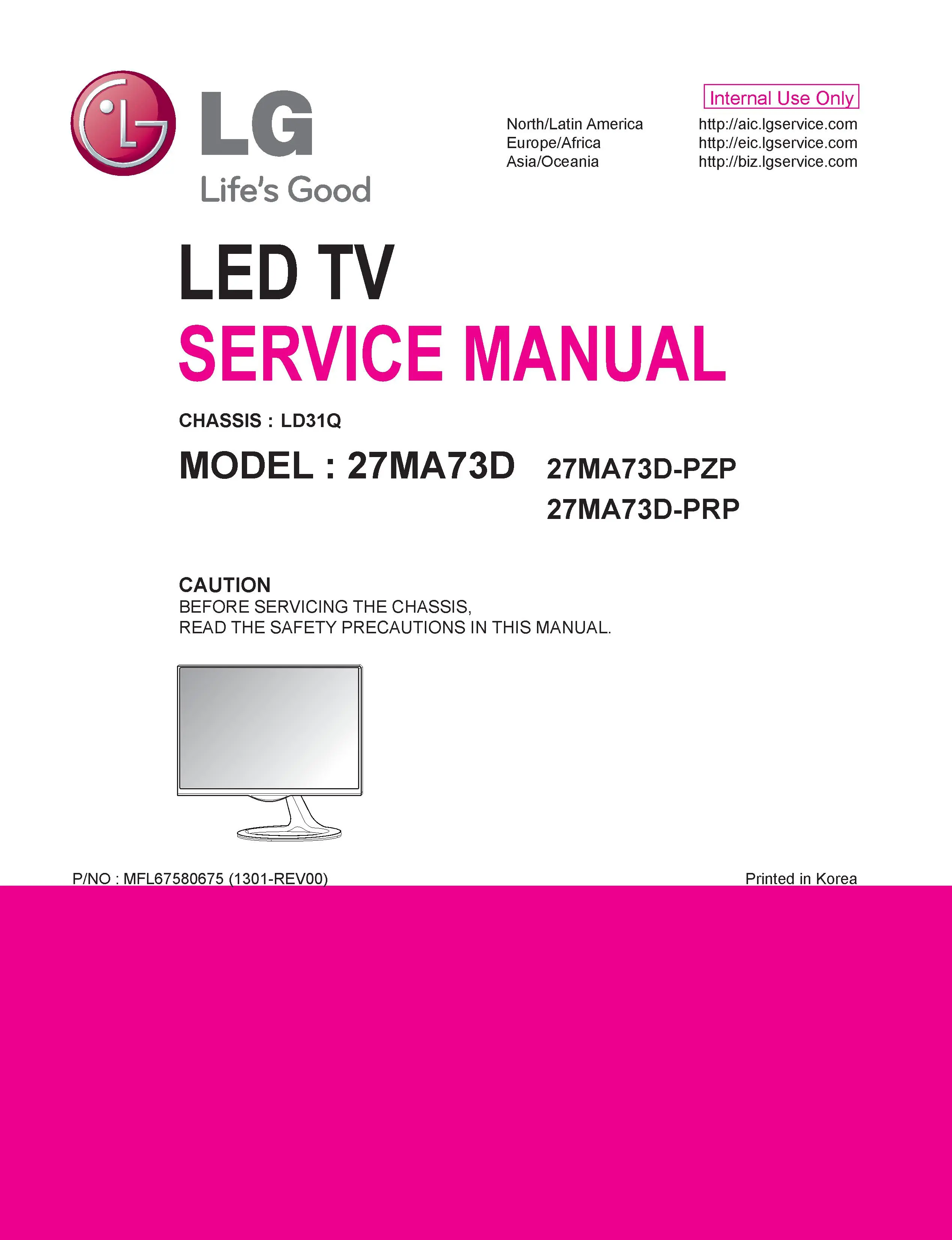 Lg 27ma73d pz service manual cover with photo's of Beko dryers, model code and contents