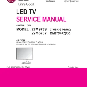 Lg 27ms73s pr service manual cover with photo's of Beko dryers, model code and contents