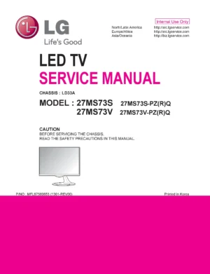 Lg 27ms73s pr service manual cover with photo's of Beko dryers, model code and contents