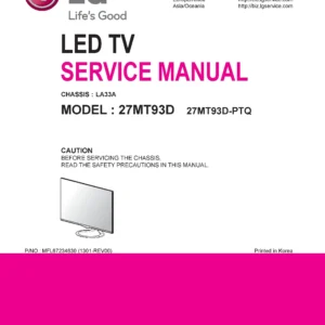 Lg 27mt93d pt service manual cover with photo's of Beko dryers, model code and contents